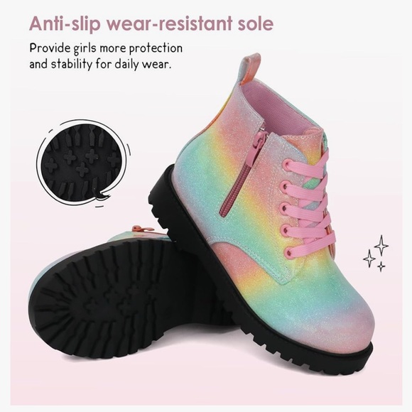 Jabasic Glittery Rainbow Ankle Boots with Pink Laces - Picture 6 of 7